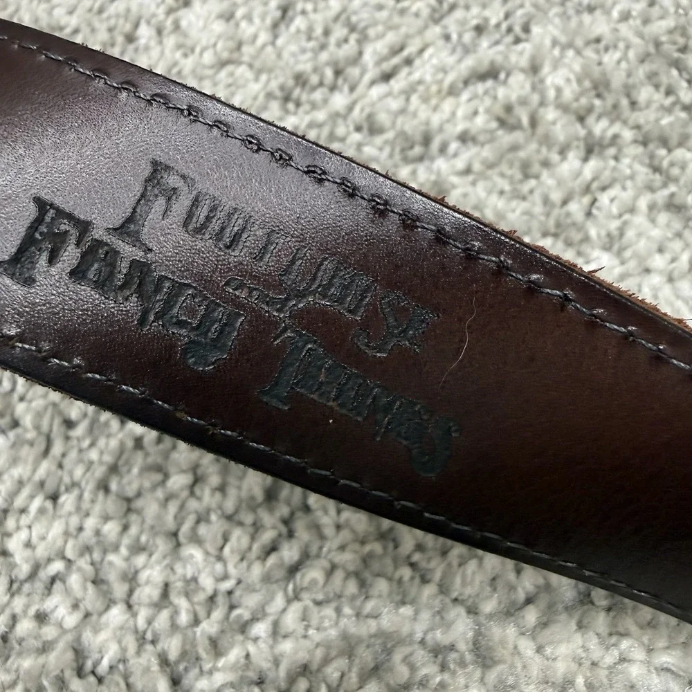 Footloose and Fancy‎ Things Bison Leather belt men's size 36 brass buckle brown
